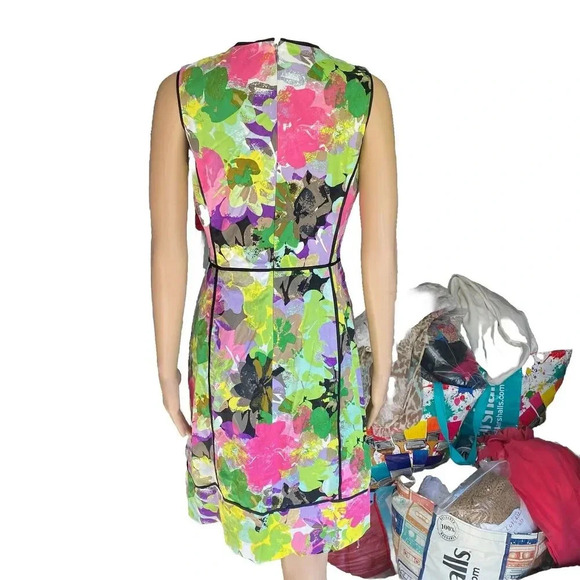Calvin Klein SZ 8 FLORAL STRUCTURED SLEEVELESS SHEATH DRESS-UNLINED COTTAGECORE - Picture 9 of 11